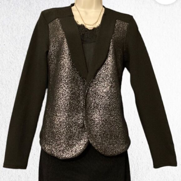 : : Formal Glitter Metallic Crop Jacket : : - Picture 1 of 14
